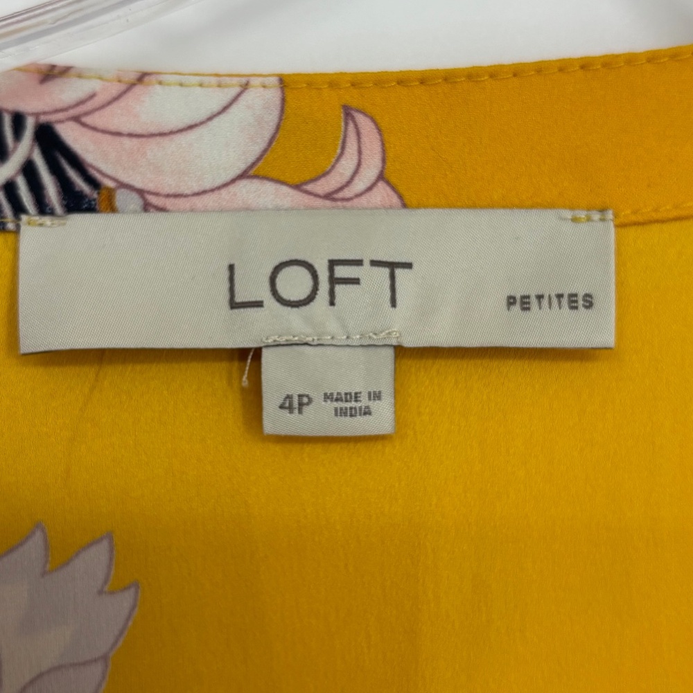 Loft Petites Womens 4P Button Front Maxi Shirt Dress Yellow Floral Belt Short Sl - Picture 4 of 9